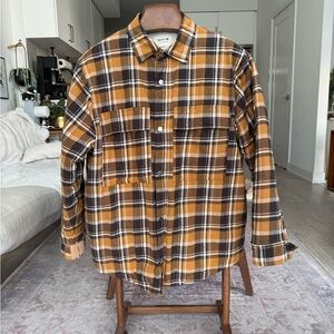 Brown and Yellow Plaid Button-Up Jacket